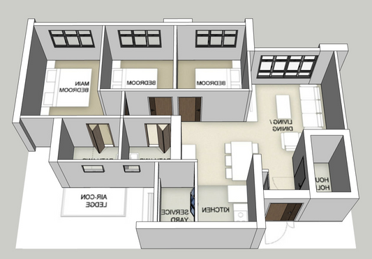 Kembangan Wave 4-room mirror